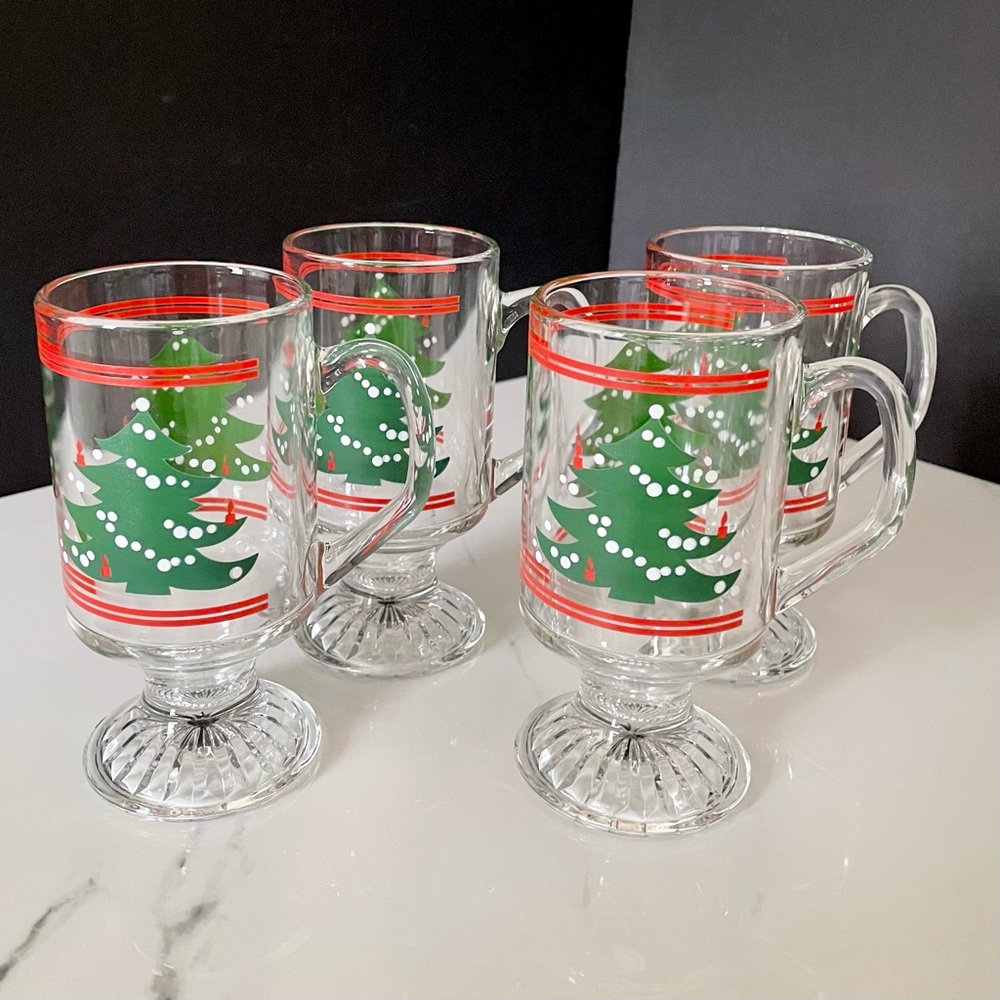 SET of 4 Footed Glass Christmas Mugs by Waechtersbach